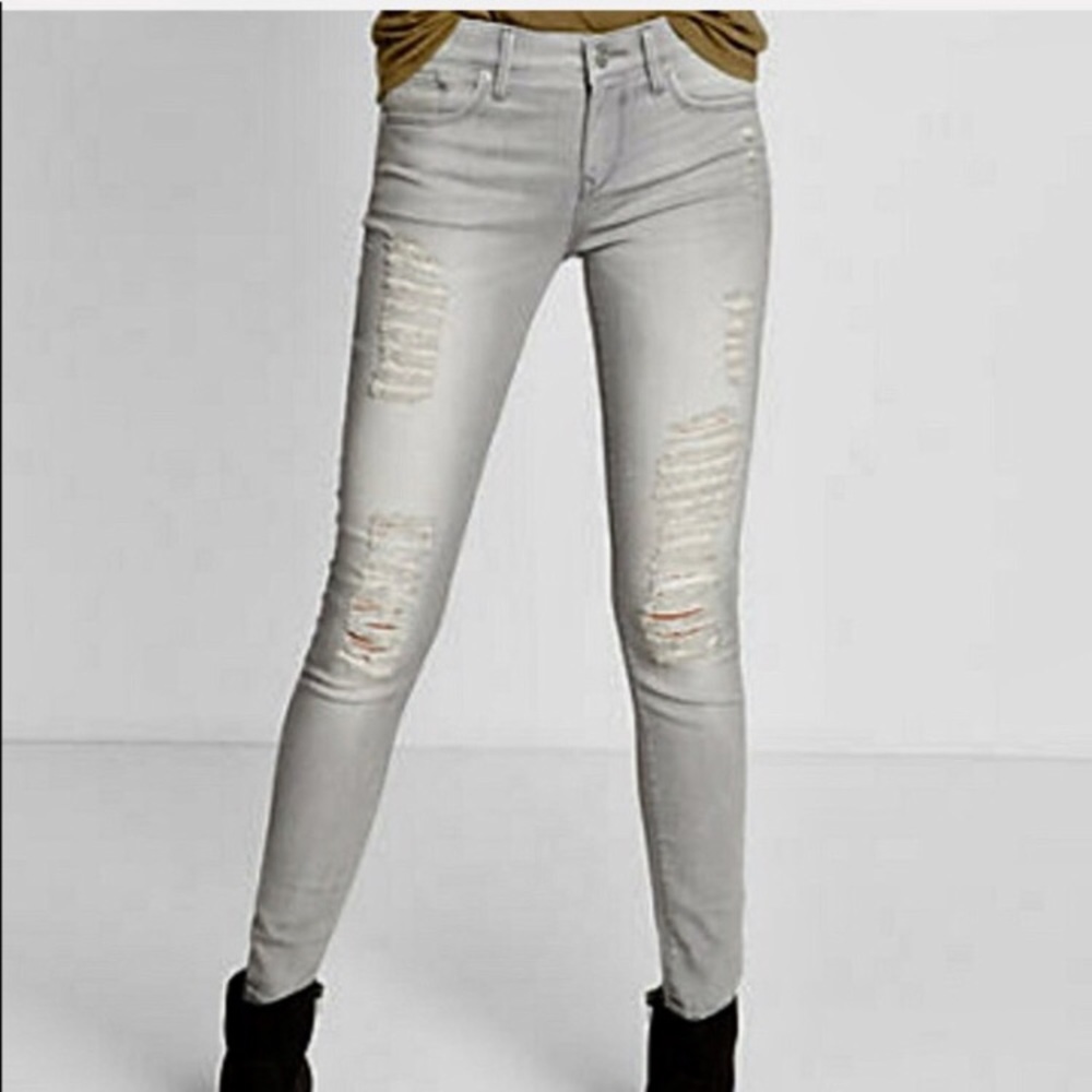 Mid Rise Stretch Distressed Gray Jean Legging- 0